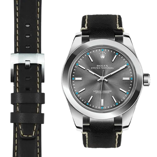 Steel End Link Leather Strap for Rolex Oyster Perpetual 39mm with Tang Buckle