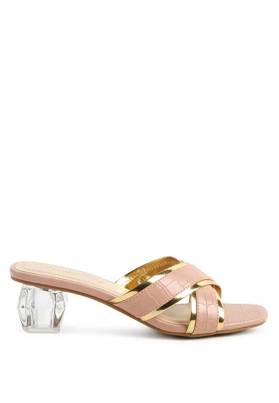 Stellar Gold Line Croc Textured Low Heel