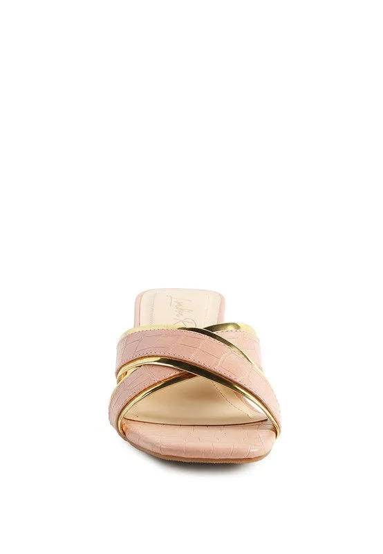 Stellar Gold Line Croc Textured Low Heel