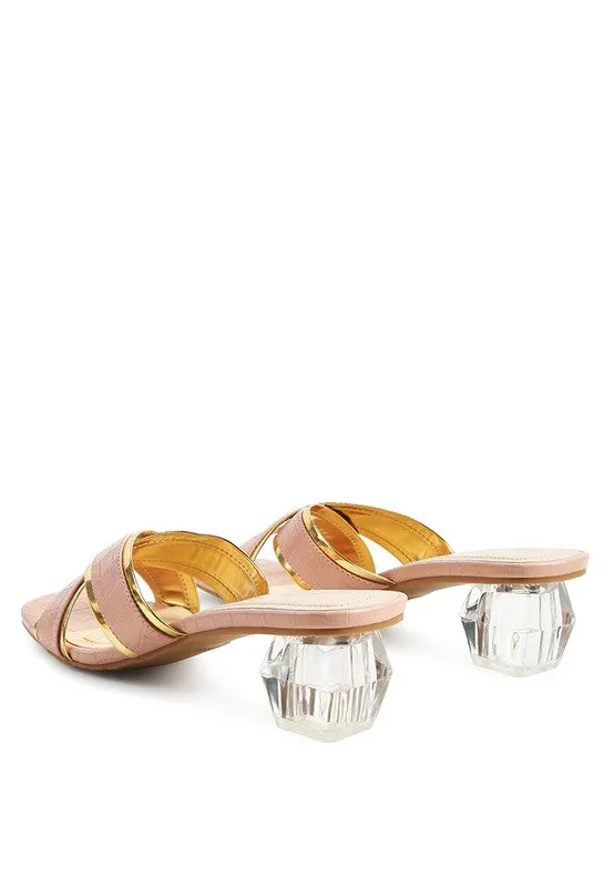 Stellar Gold Line Croc Textured Low Heel