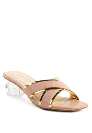 Stellar Gold Line Croc Textured Low Heel