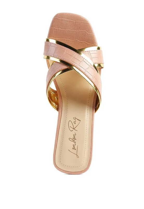 Stellar Gold Line Croc Textured Low Heel
