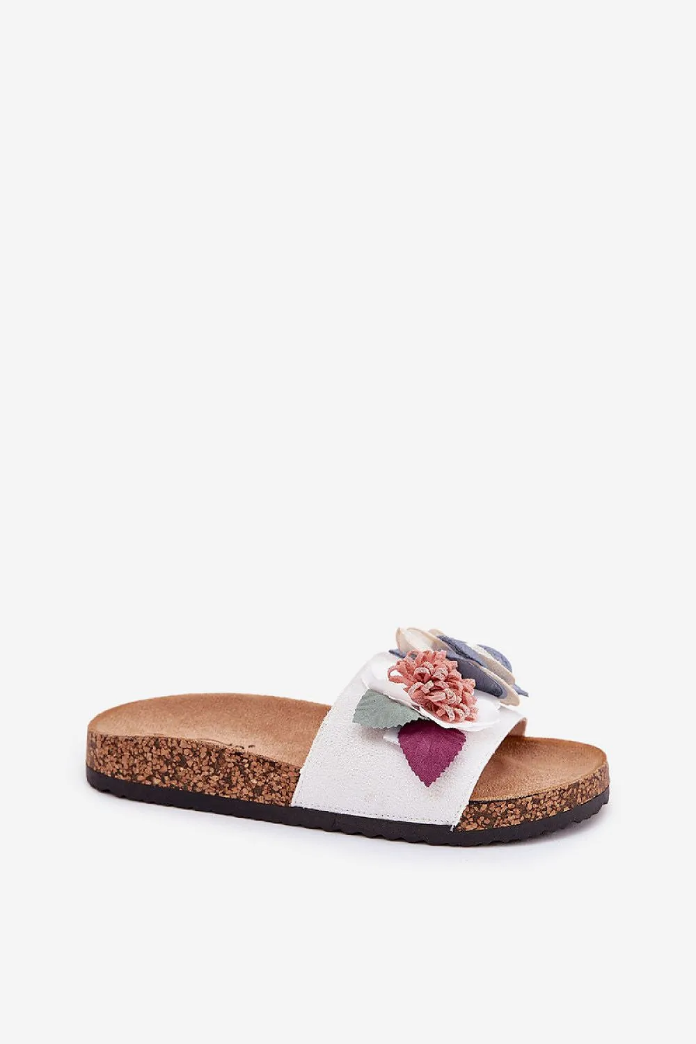 Step in Style White Floral Cork Platform Slide Sandals
