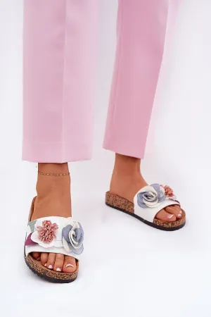 Step in Style White Floral Cork Platform Slide Sandals