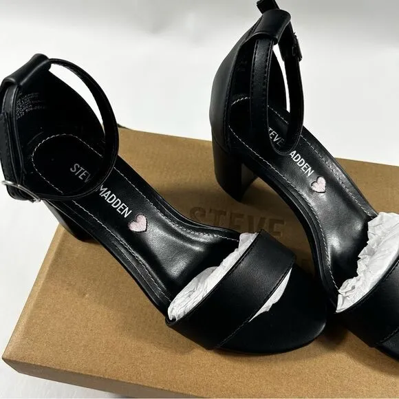 Steve Madden - Girl's Carrson Black Smooth Sandal - Size 2 Little Kid M
