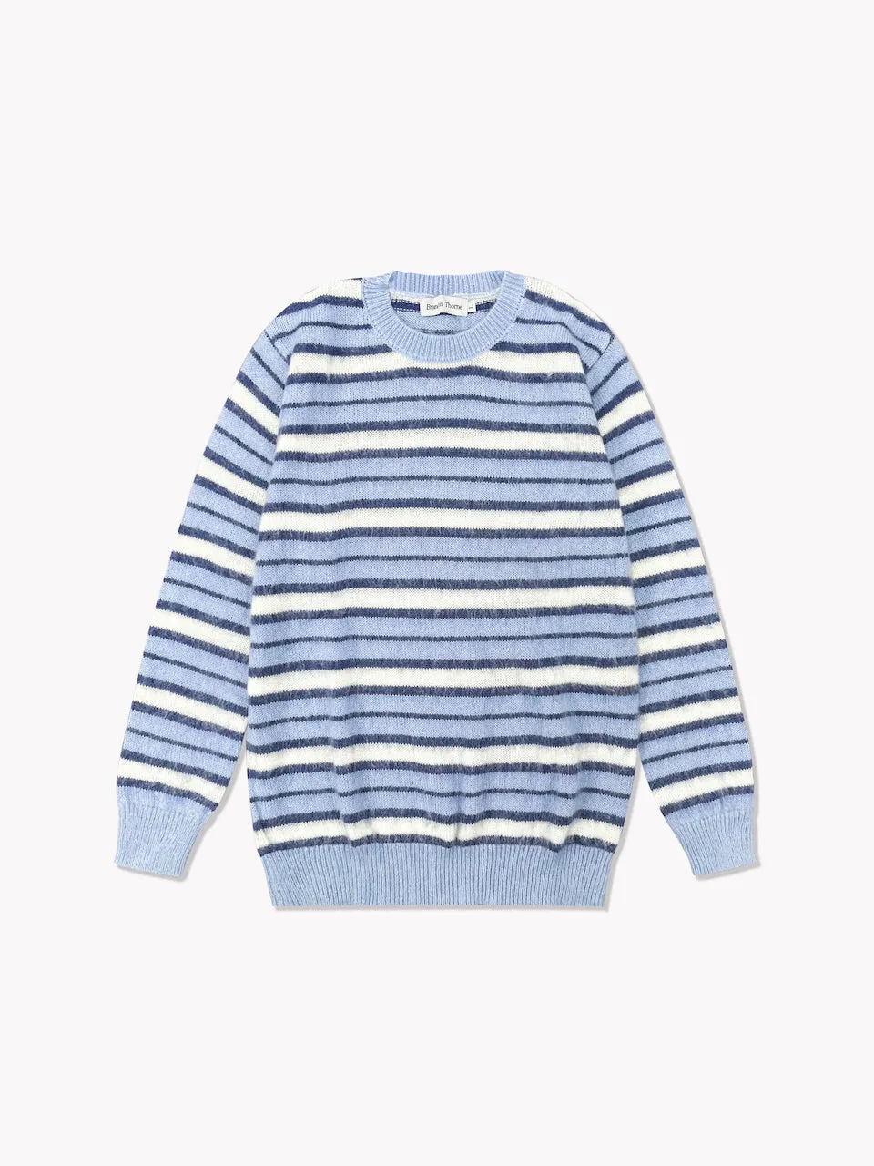 Striped Mohair Knit Sweater-Blue