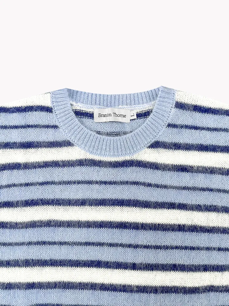 Striped Mohair Knit Sweater-Blue