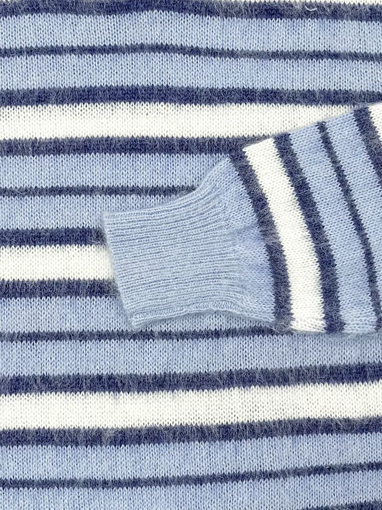 Striped Mohair Knit Sweater-Blue