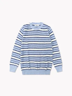 Striped Mohair Knit Sweater-Blue