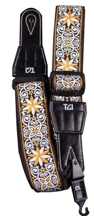 TGI GUITAR STRAP WOVEN COTTON PERSIAN STITCH - GOLD