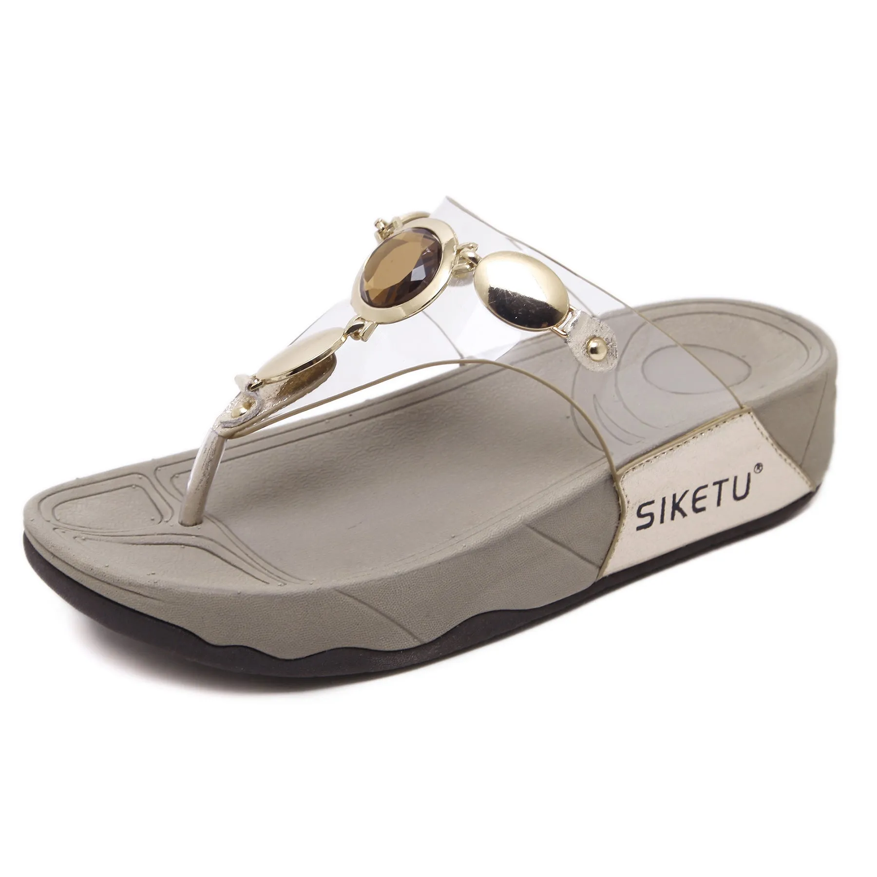Thick Soled Slip on Sandals with Clear Straps