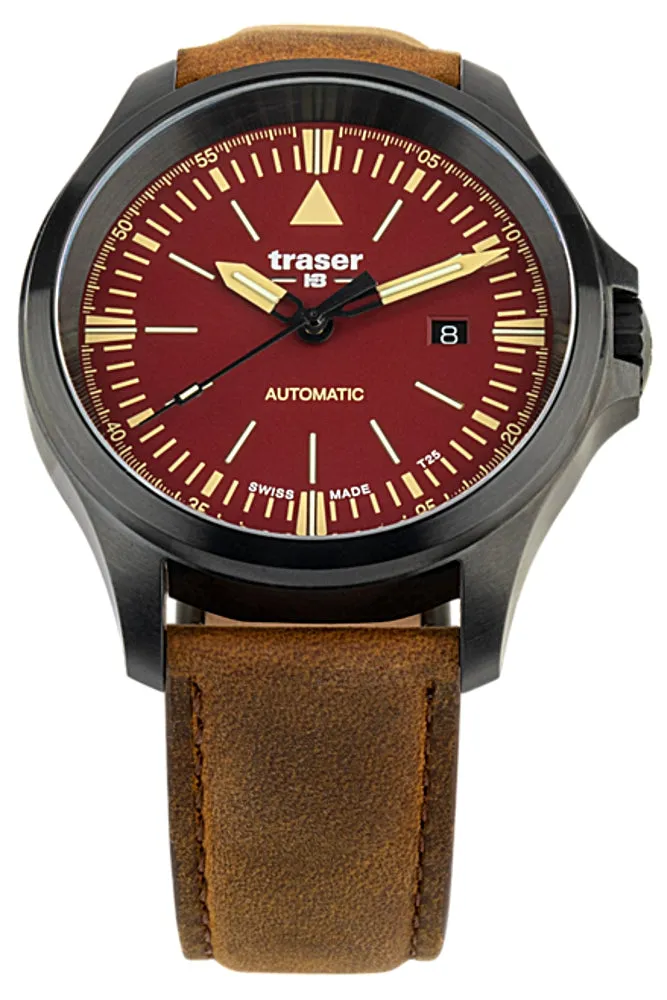 Traser P67 Officer Pro Automatic, Red Dial, Antiqued Leather Strap #110758