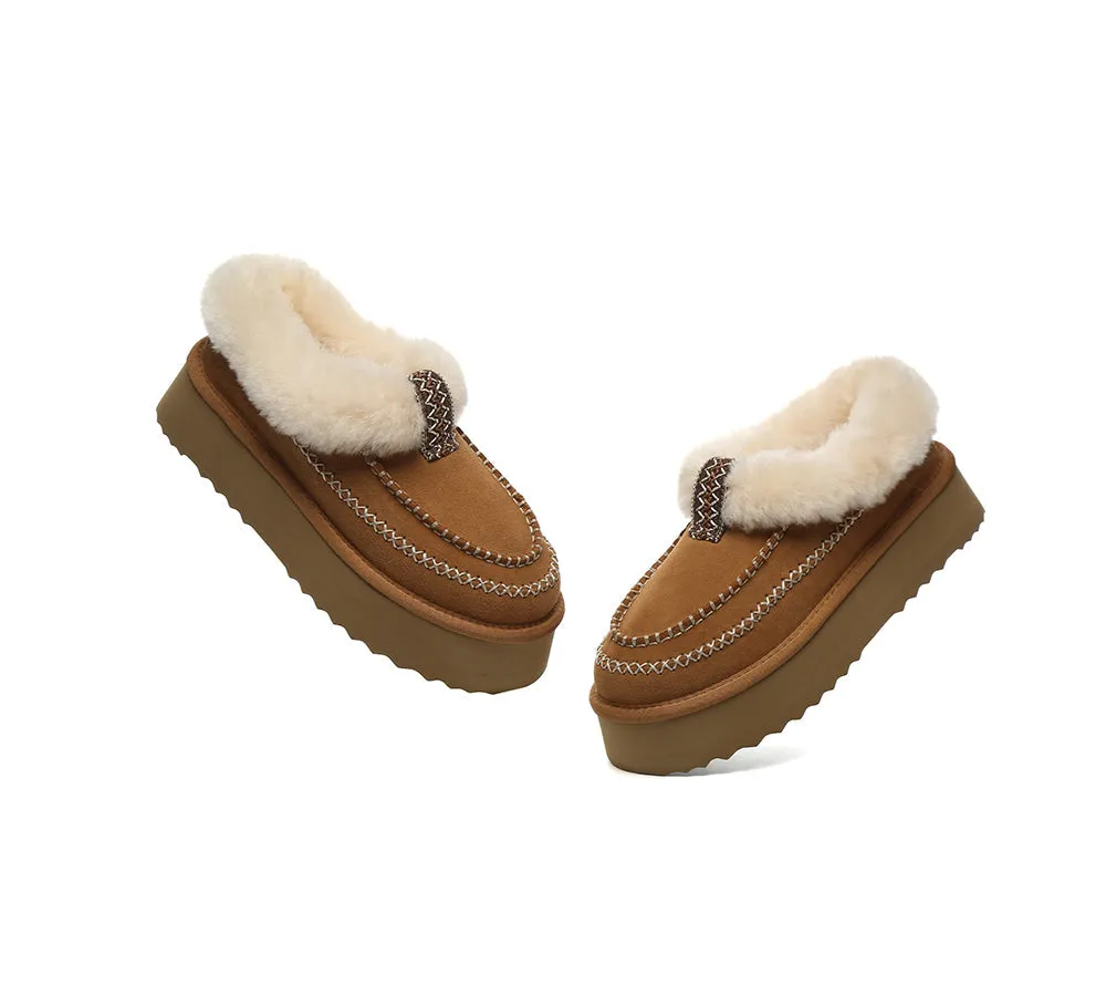 UGG Slippers Women Sheepskin Wool Collar Ankle Platform Santana