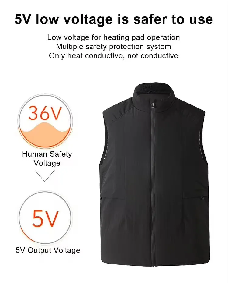 Unisex 6 Area Black Graphene Heated Gilet