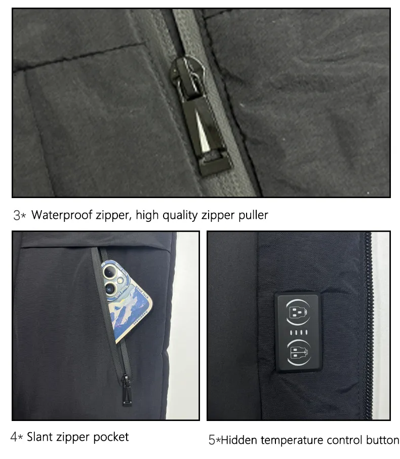 Unisex 6 Area Black Graphene Heated Gilet