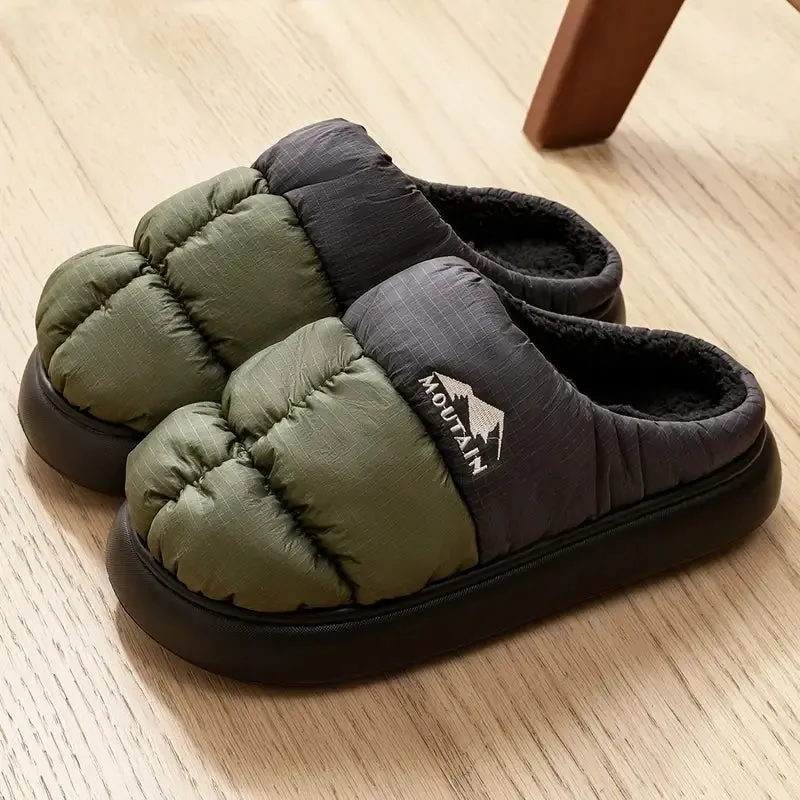 Unisex Vintage Cotton Patchwork Slippers – Soft, Slip-On House Shoes for Fall/Winter