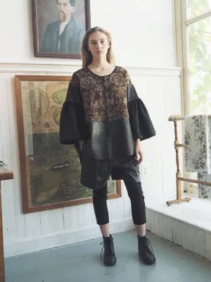 venice tapestry and leather big shirt jacket