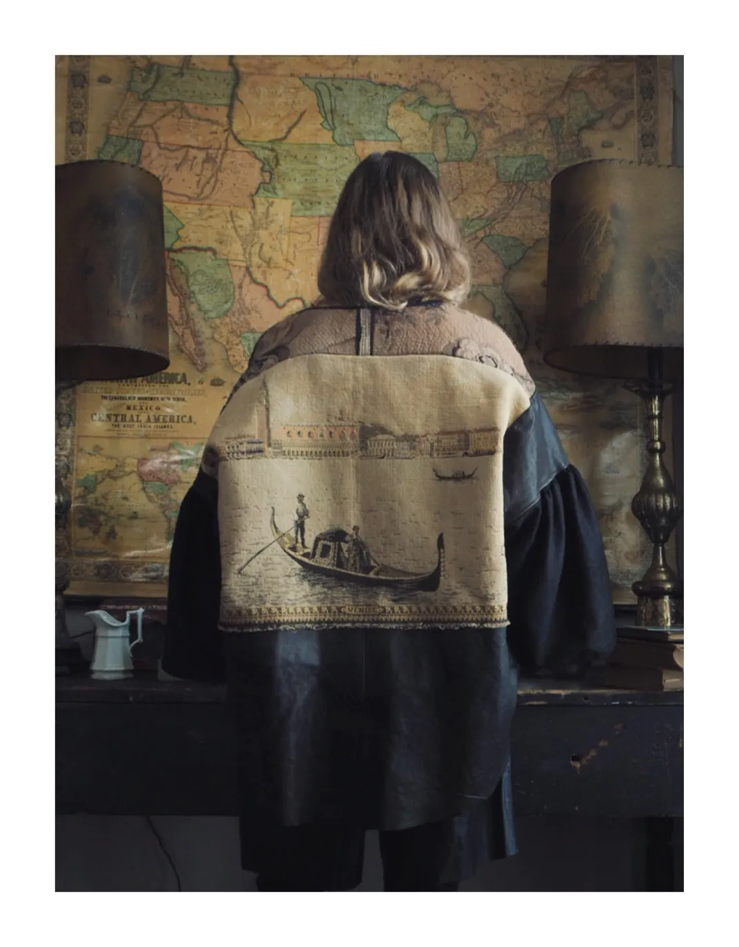venice tapestry and leather big shirt jacket