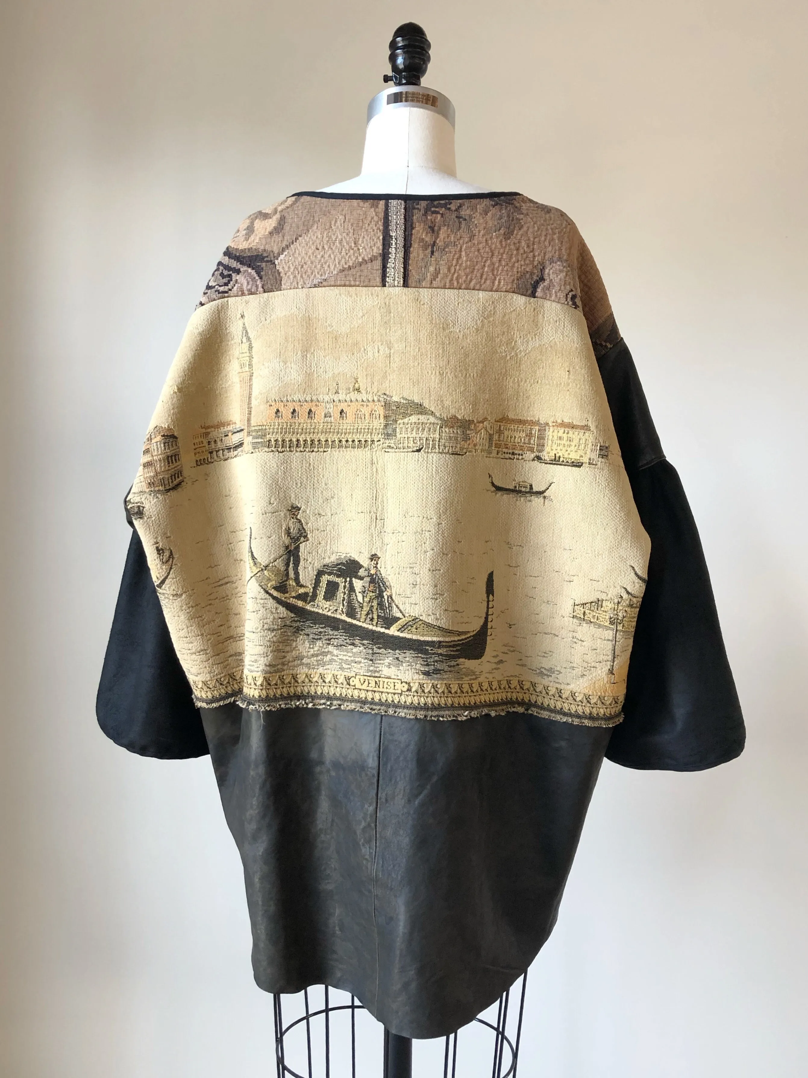 venice tapestry and leather big shirt jacket
