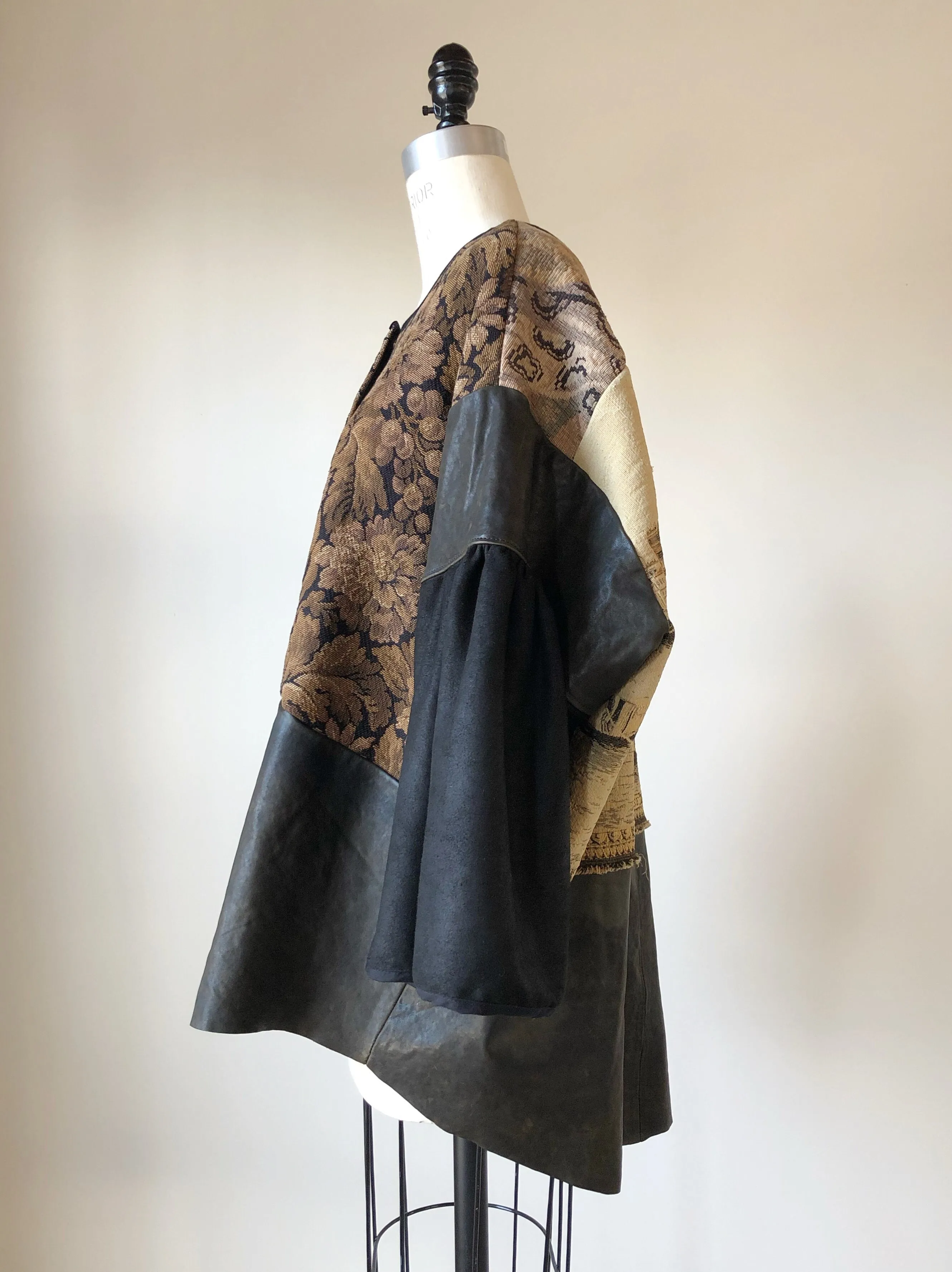 venice tapestry and leather big shirt jacket
