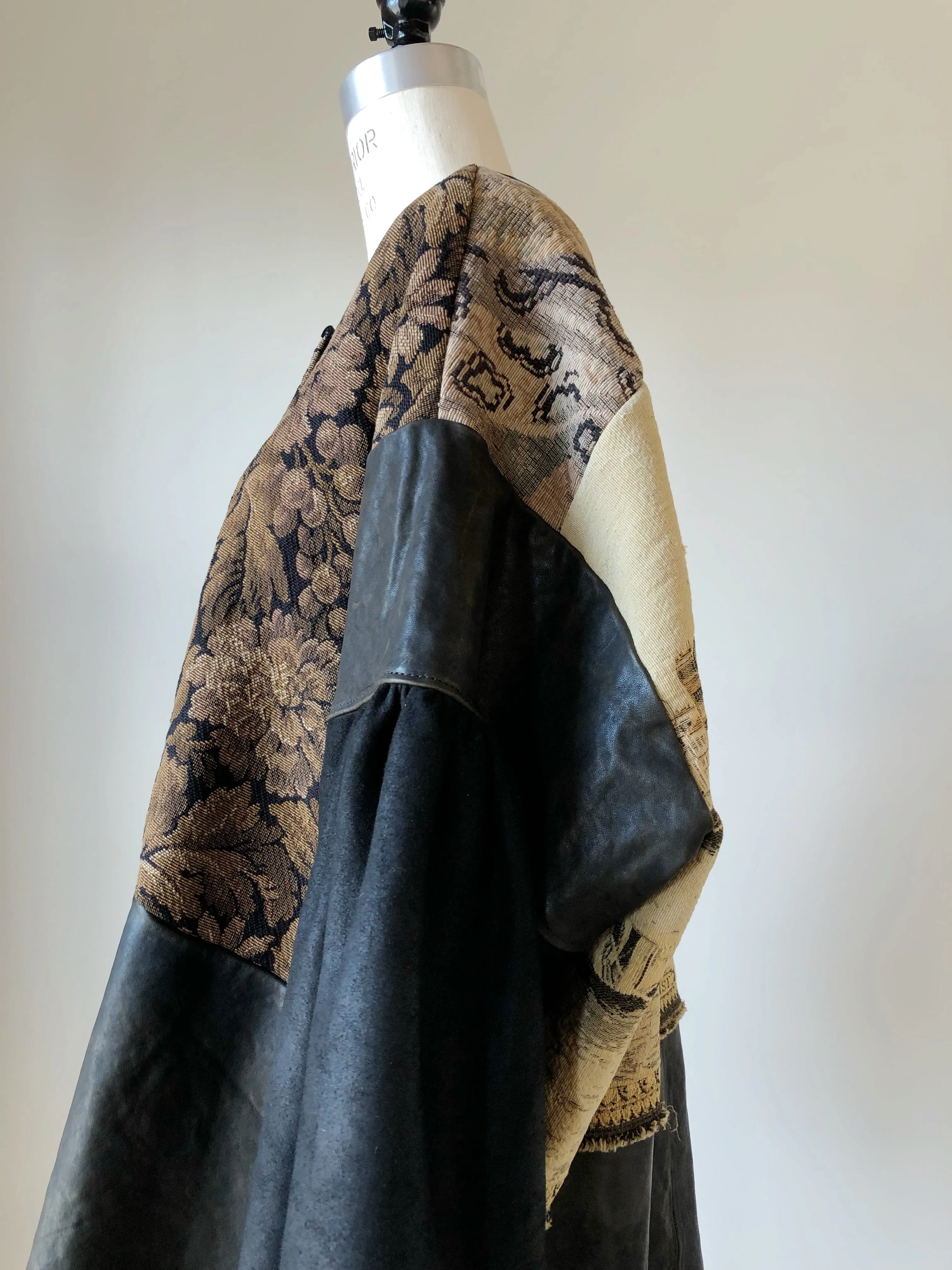 venice tapestry and leather big shirt jacket