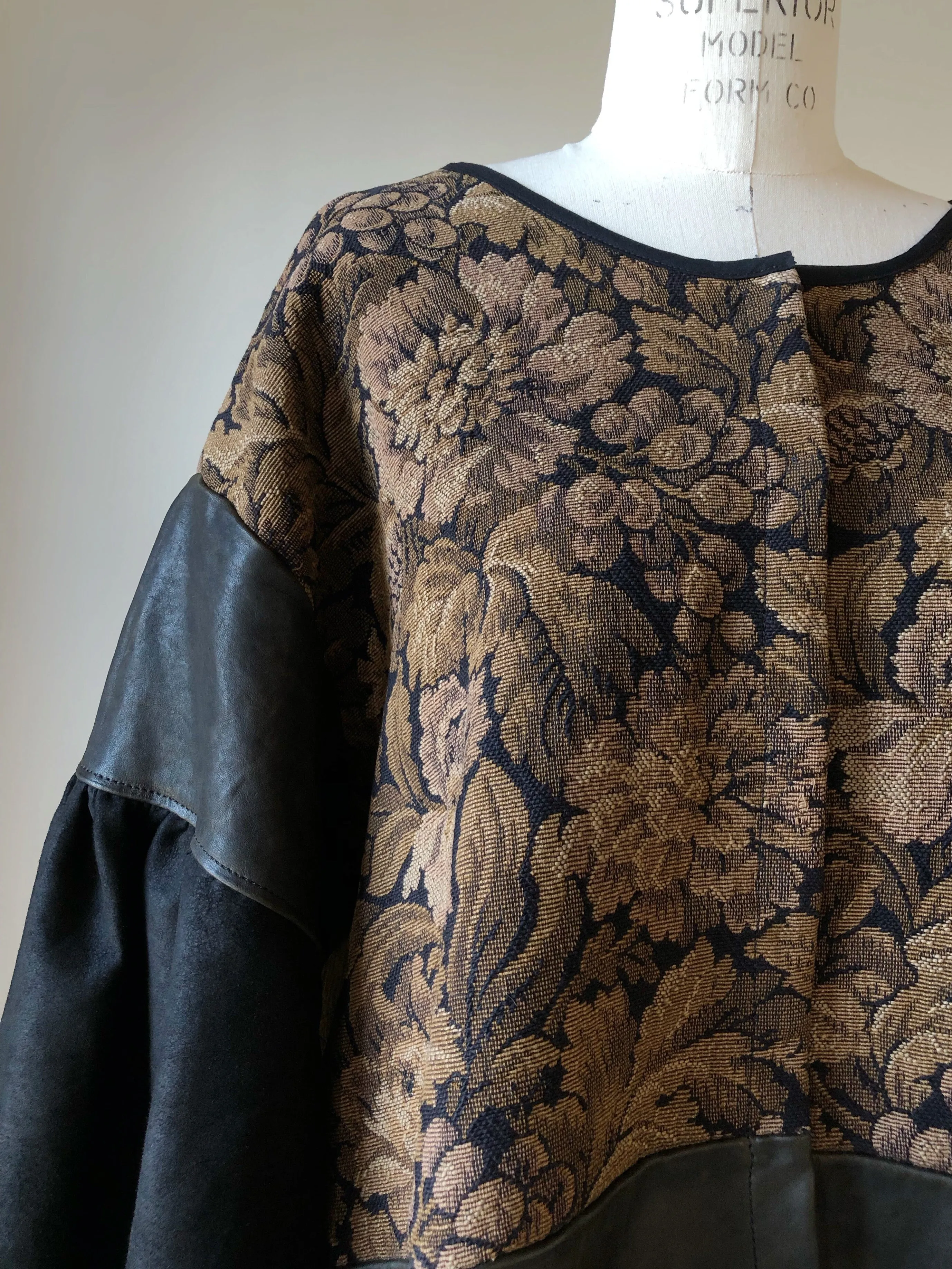 venice tapestry and leather big shirt jacket