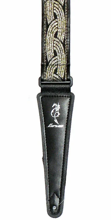 Vorson Black Leather Guitar Strap with Special Design 3 Fabric Inlay