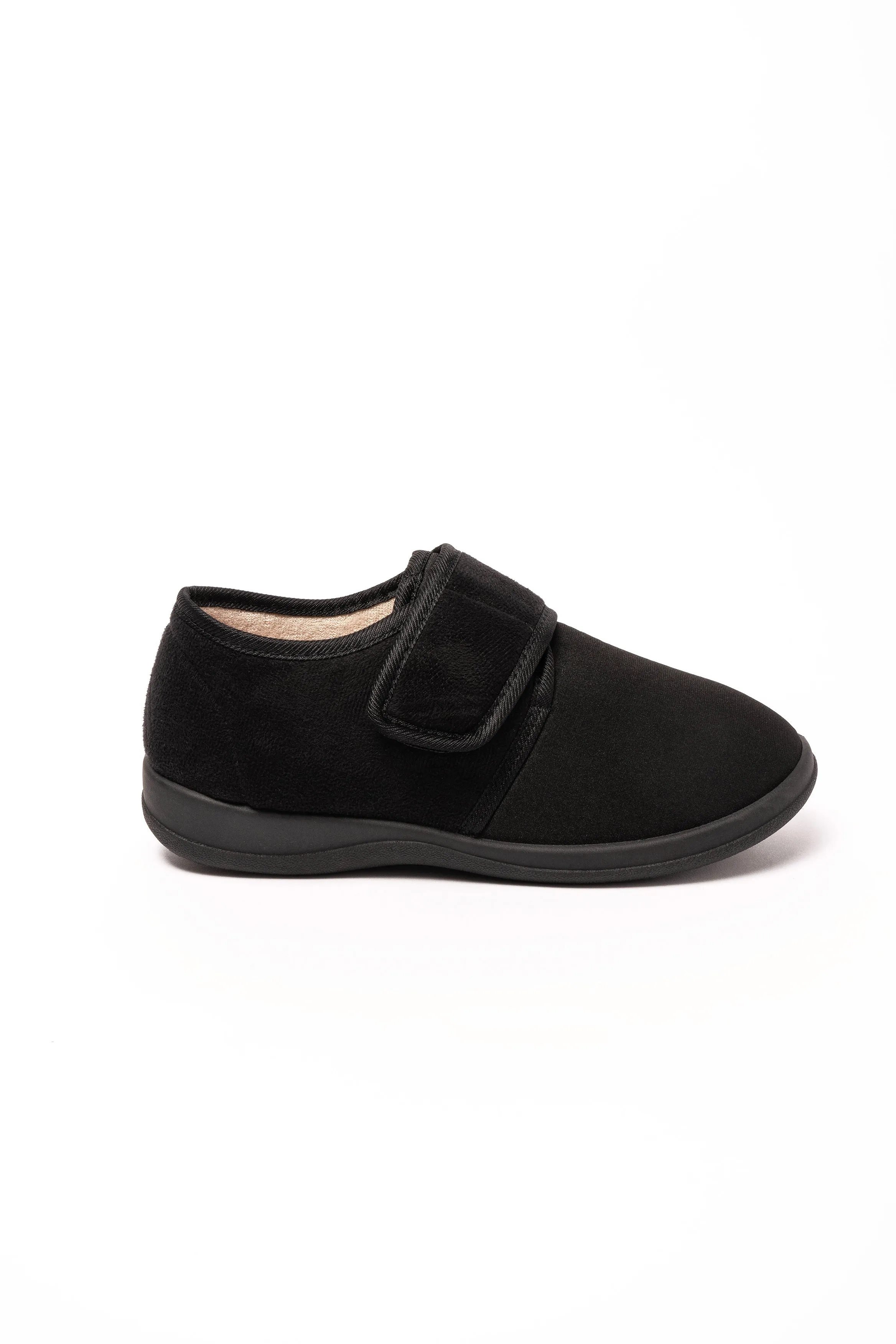 Winnie Black Lycra Touch Fasten Slipper