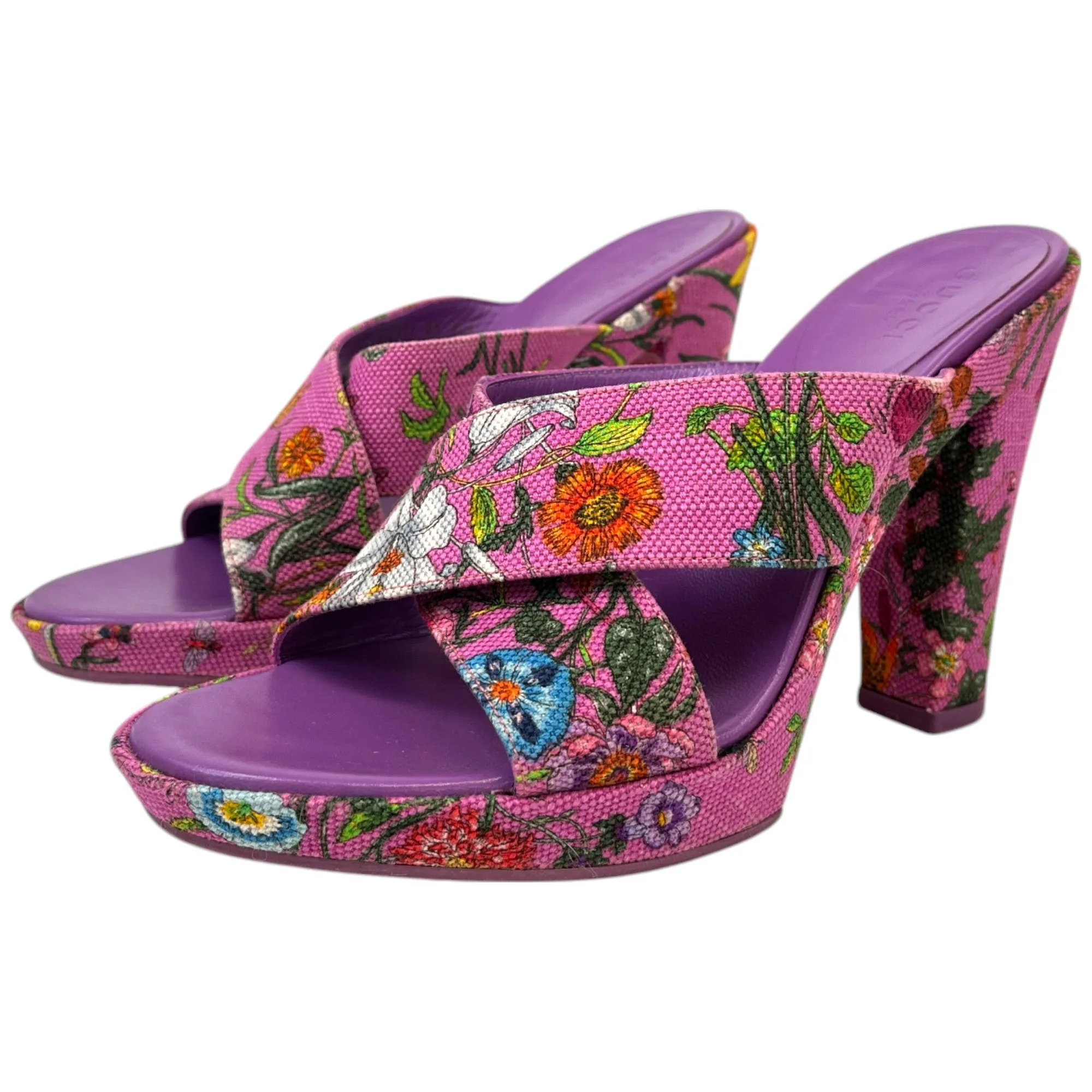 Women's Floral Print Open Toe Heels Pink Size EU 35 / UK 2