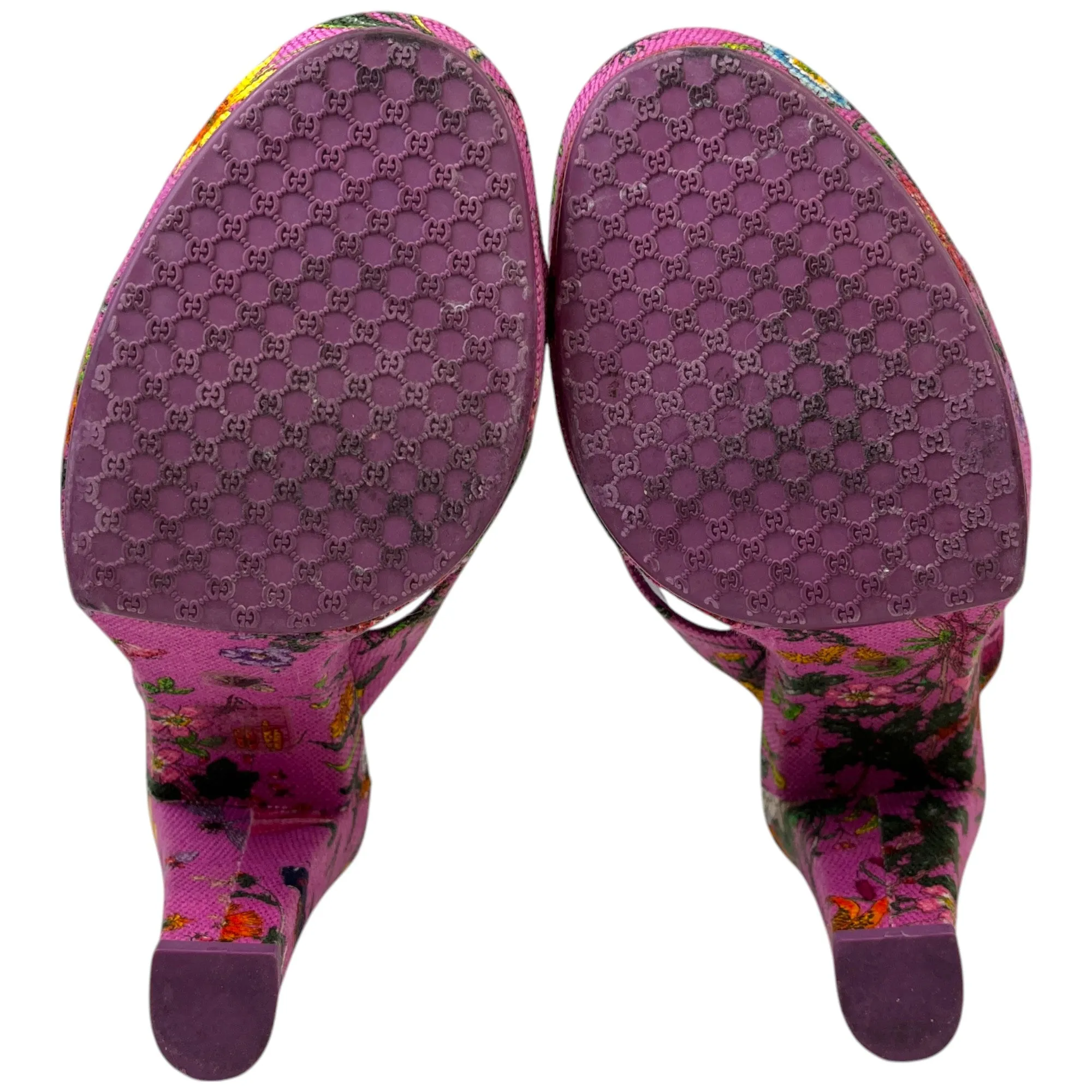 Women's Floral Print Open Toe Heels Pink Size EU 35 / UK 2