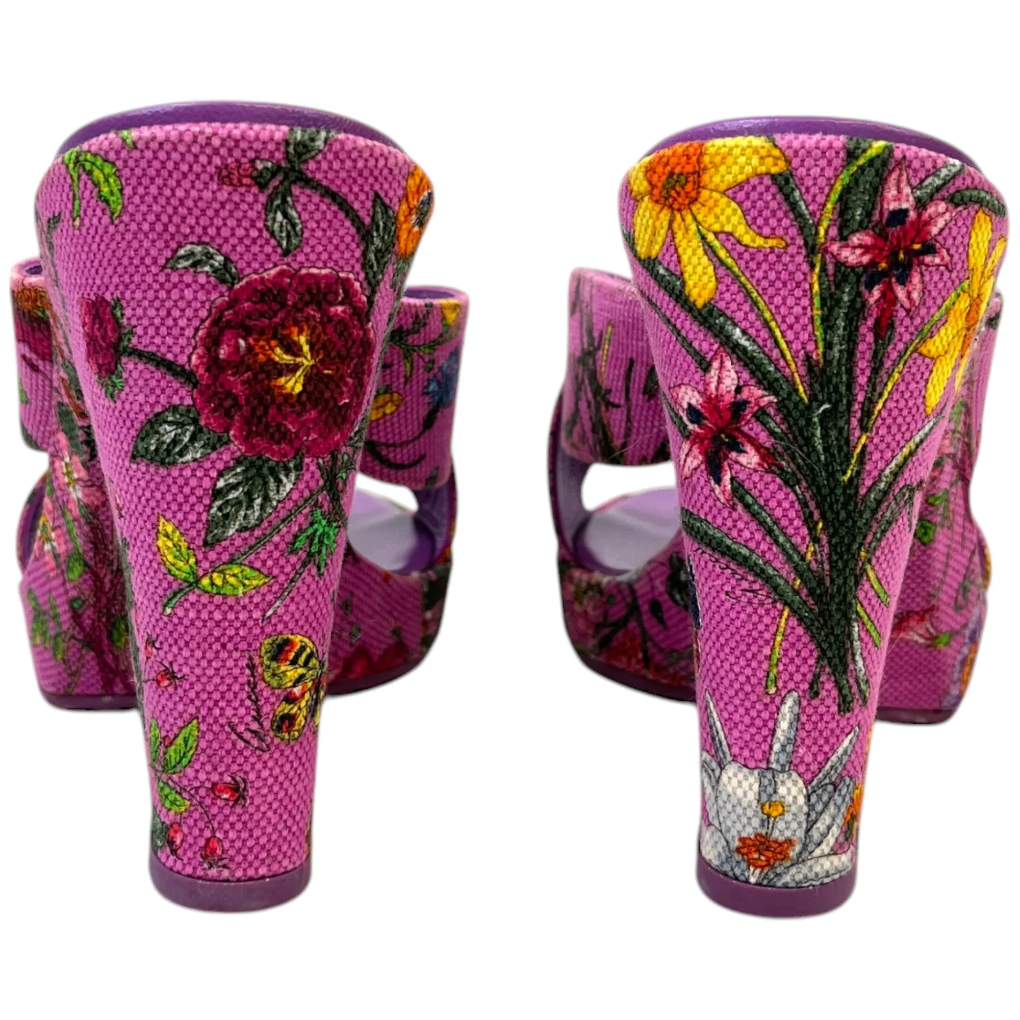 Women's Floral Print Open Toe Heels Pink Size EU 35 / UK 2