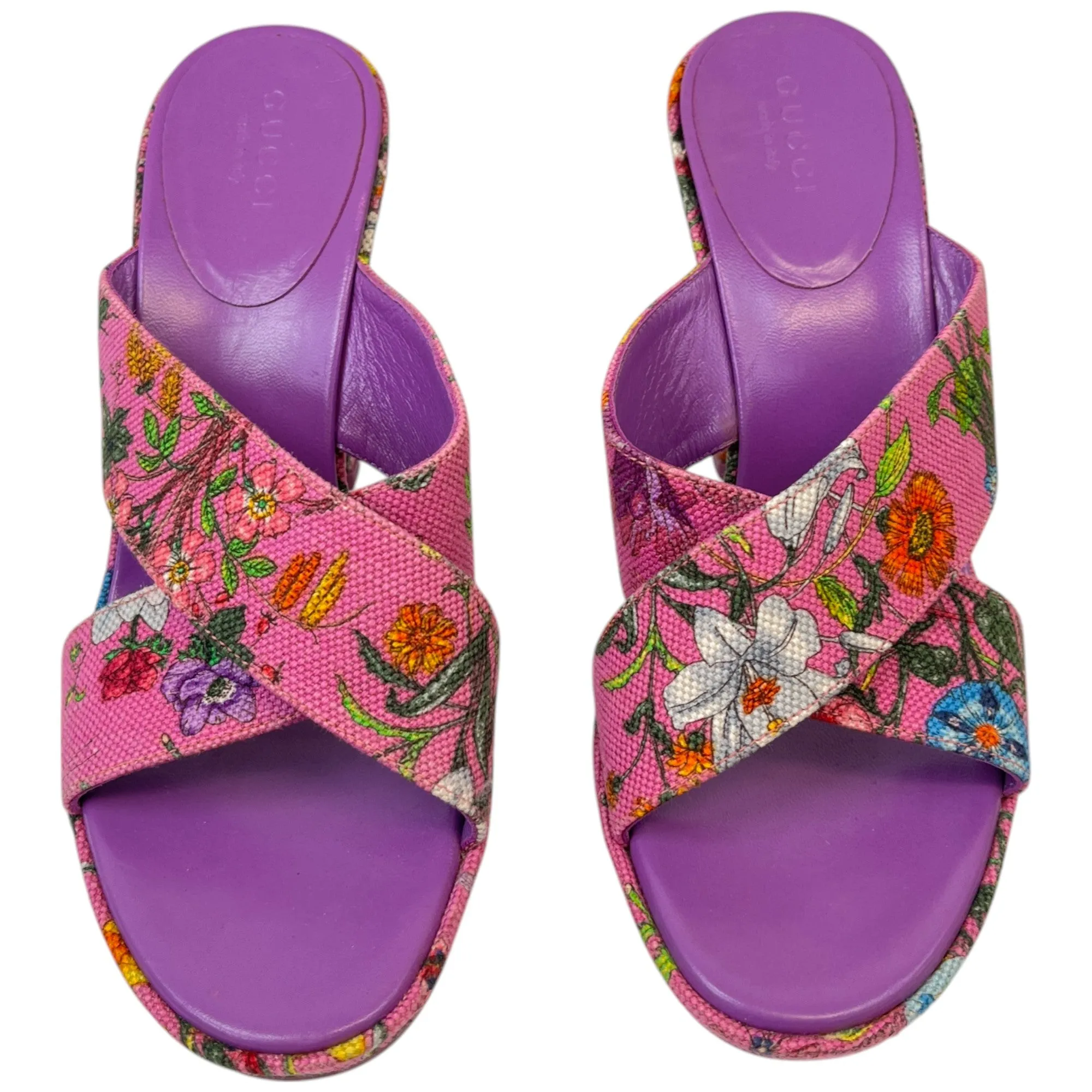 Women's Floral Print Open Toe Heels Pink Size EU 35 / UK 2