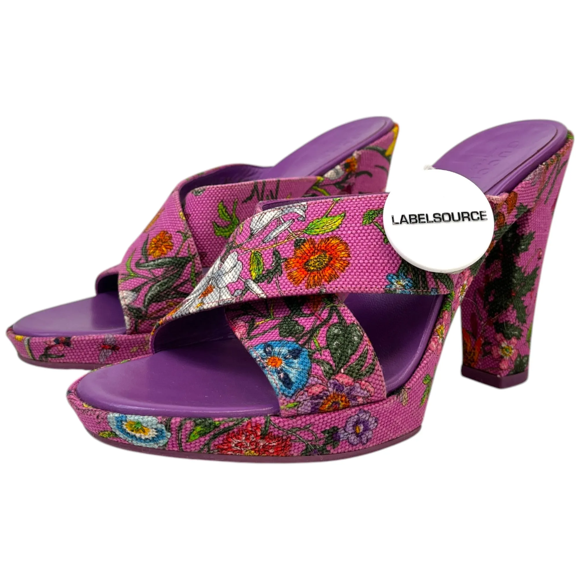 Women's Floral Print Open Toe Heels Pink Size EU 35 / UK 2