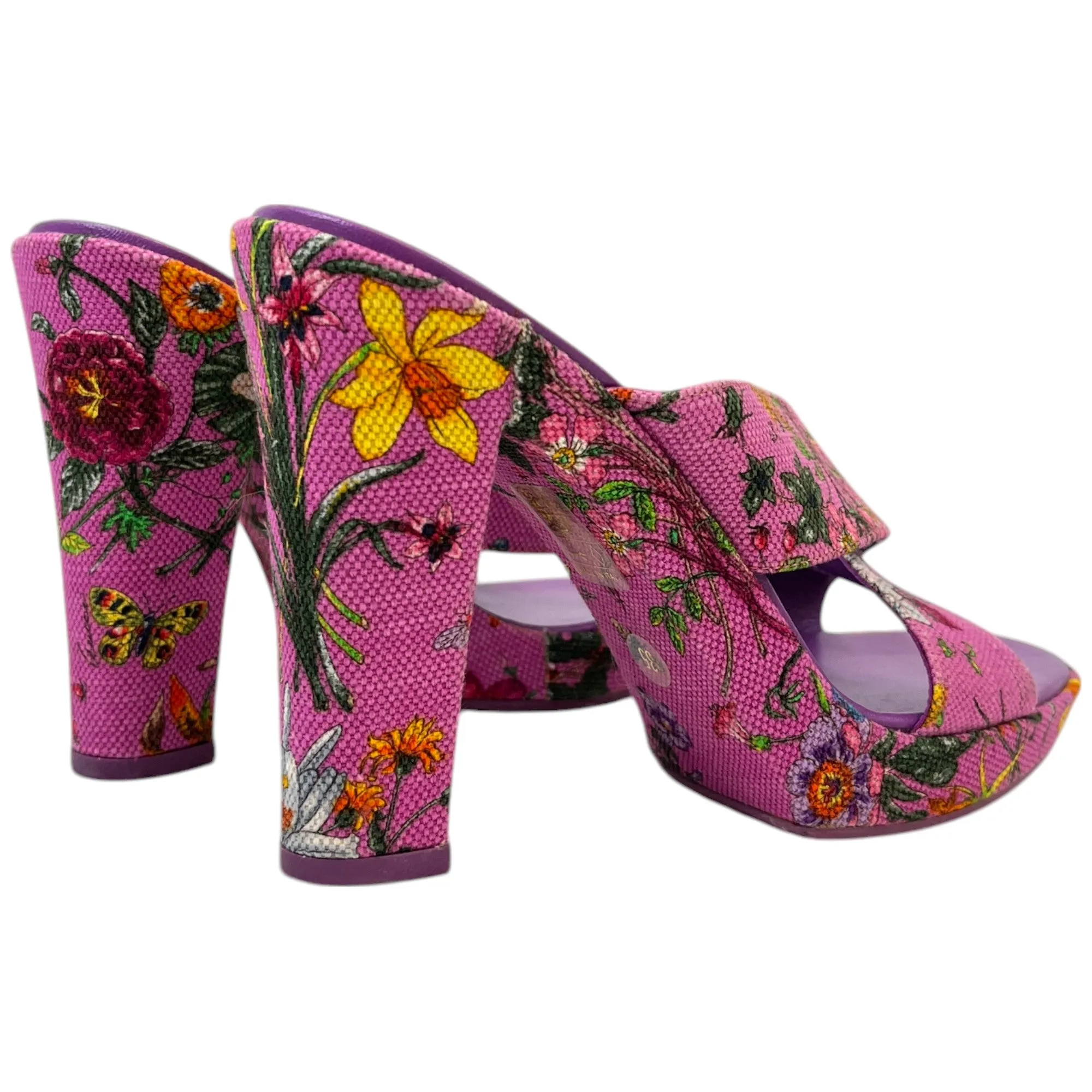 Women's Floral Print Open Toe Heels Pink Size EU 35 / UK 2