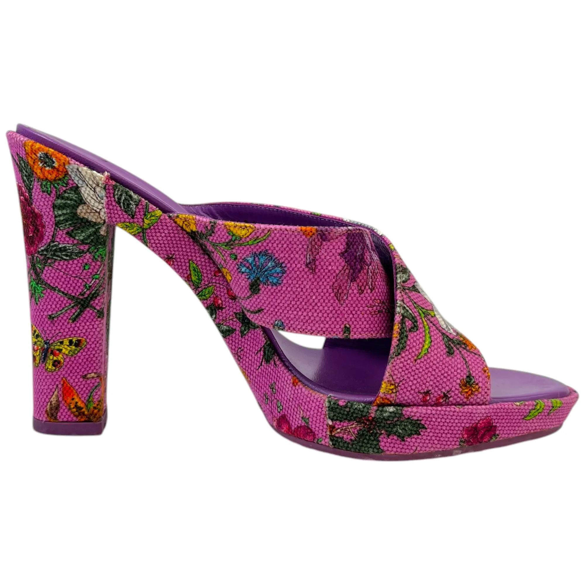 Women's Floral Print Open Toe Heels Pink Size EU 35 / UK 2