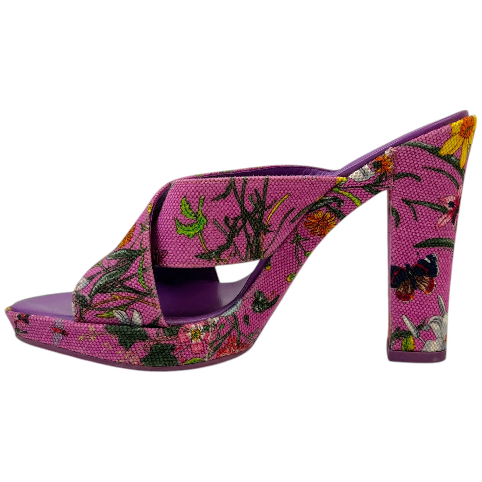 Women's Floral Print Open Toe Heels Pink Size EU 35 / UK 2