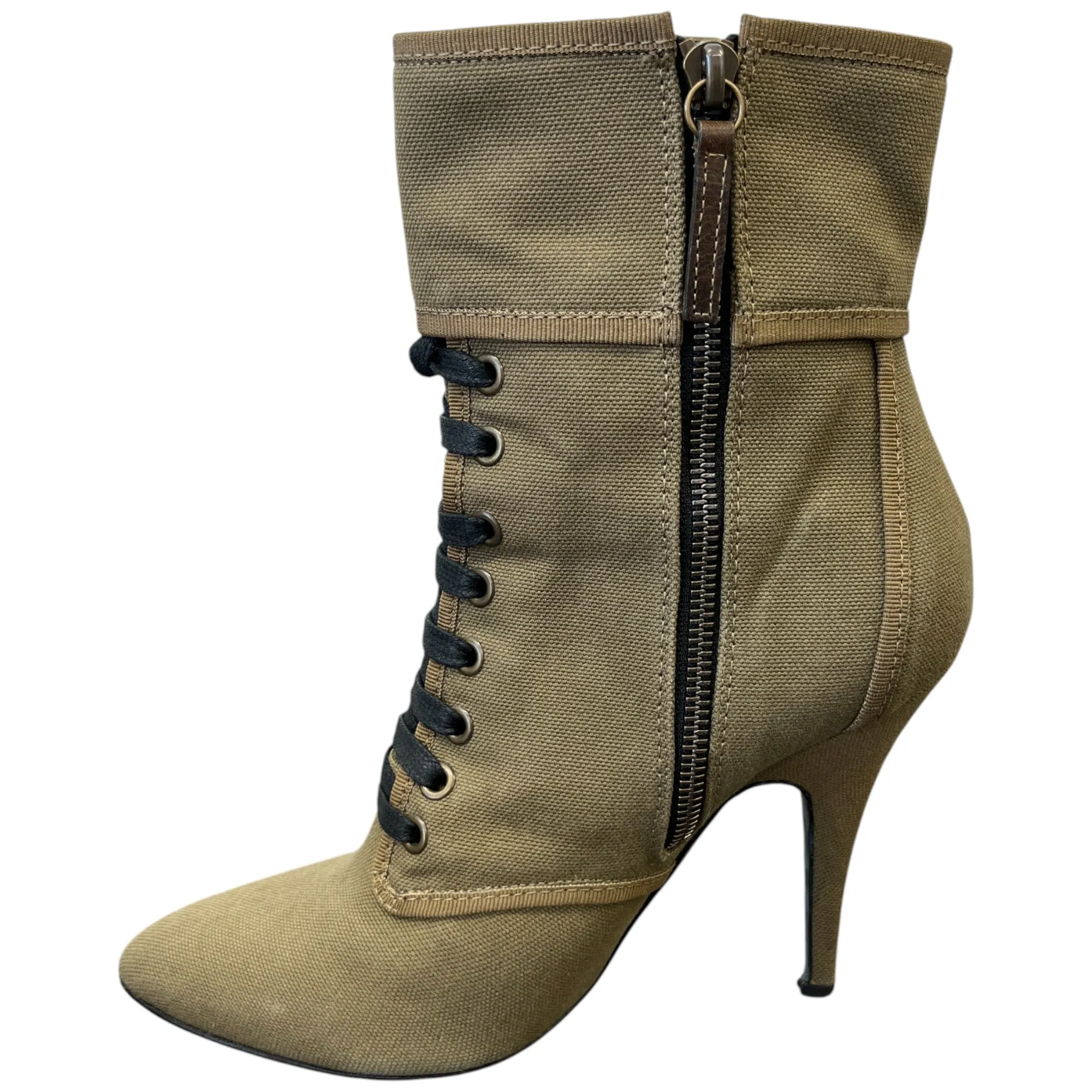 Women's Lace Up Ankle Boots Khaki Size EU 38 / UK 5