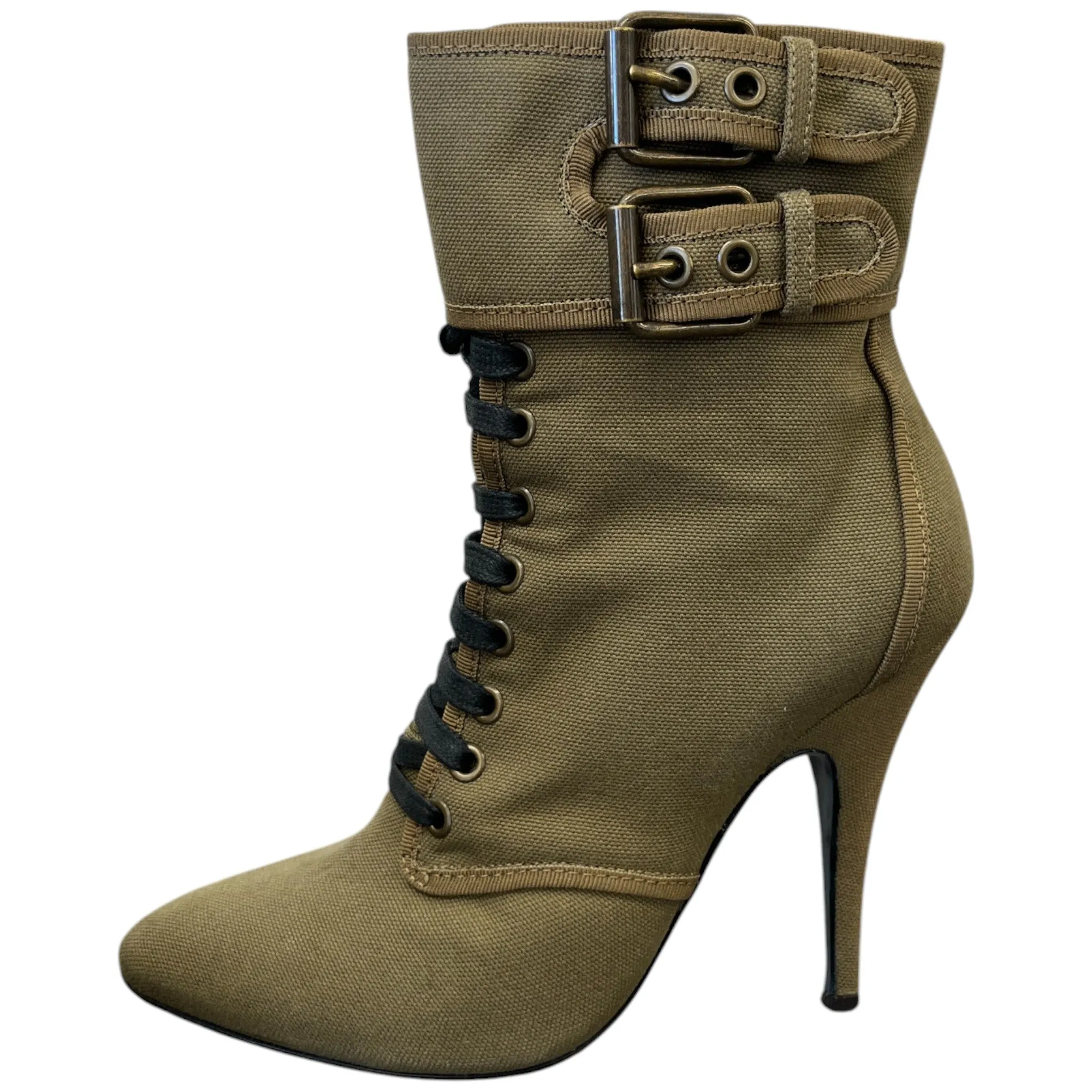 Women's Lace Up Ankle Boots Khaki Size EU 38 / UK 5