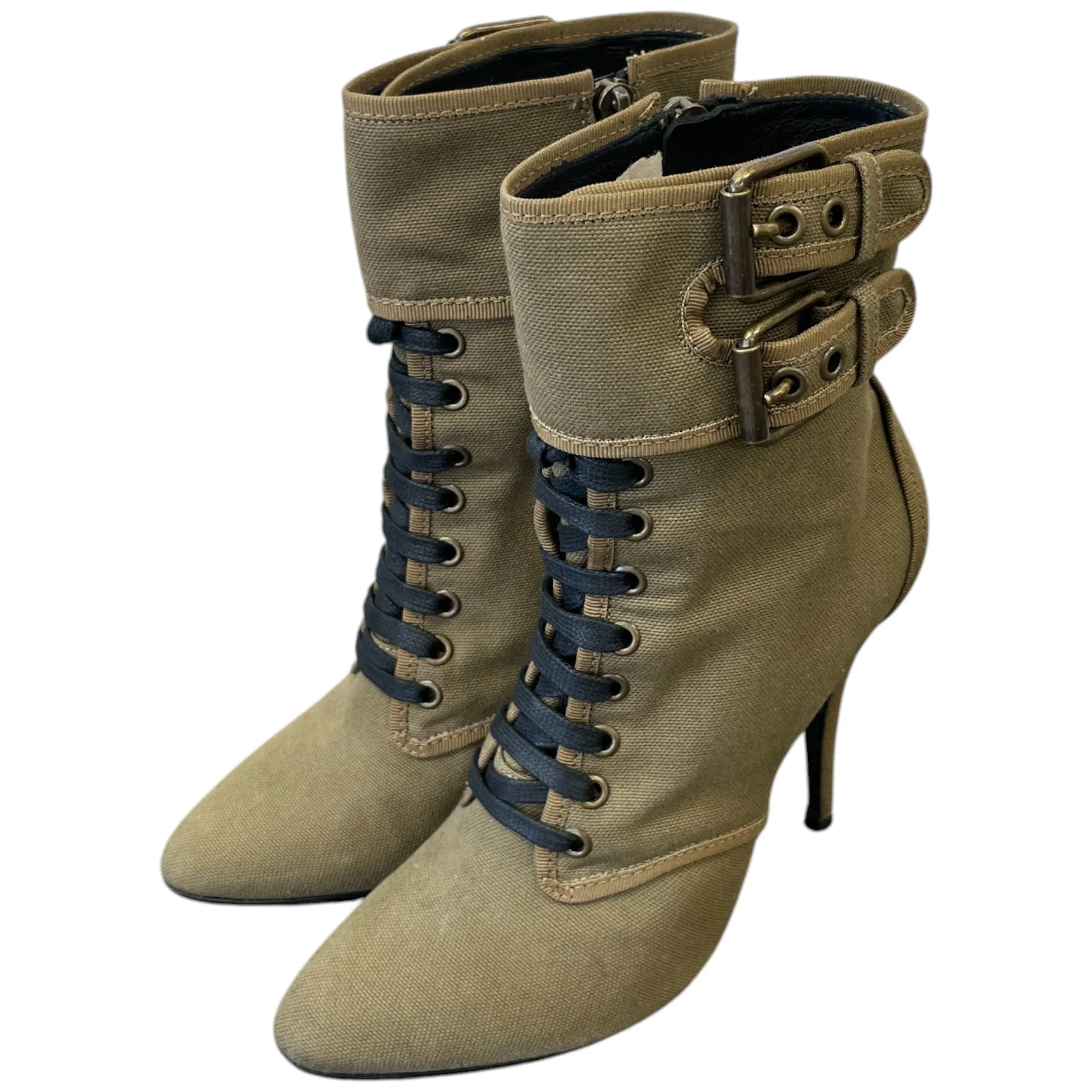 Women's Lace Up Ankle Boots Khaki Size EU 38 / UK 5