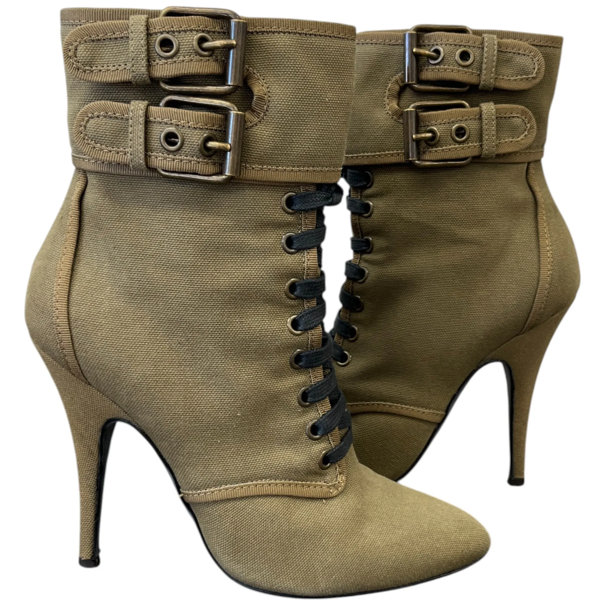 Women's Lace Up Ankle Boots Khaki Size EU 38 / UK 5