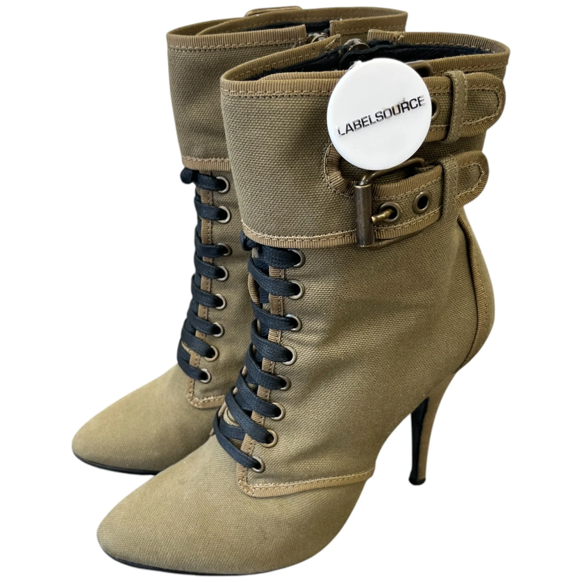 Women's Lace Up Ankle Boots Khaki Size EU 38 / UK 5