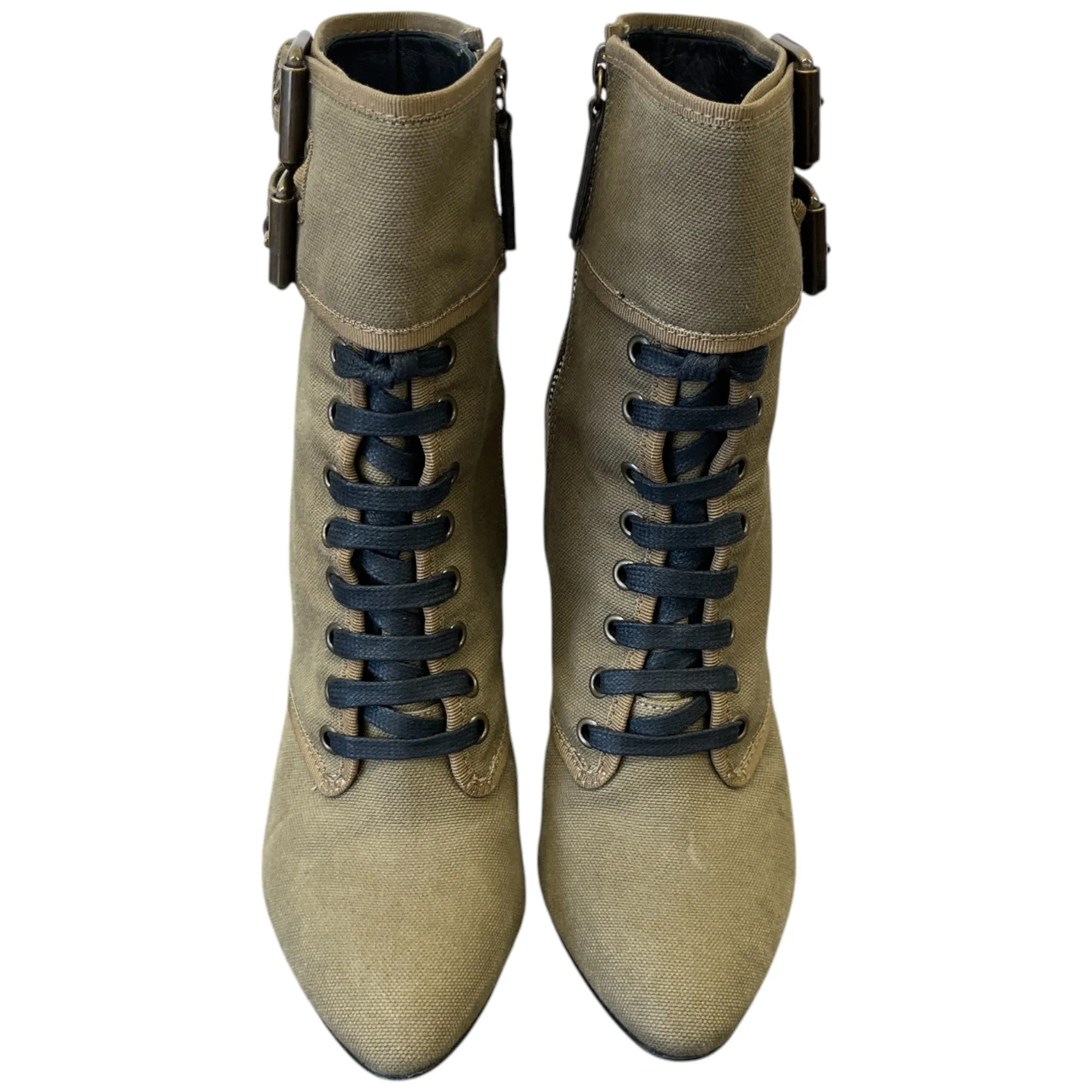 Women's Lace Up Ankle Boots Khaki Size EU 38 / UK 5