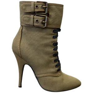 Women's Lace Up Ankle Boots Khaki Size EU 38 / UK 5