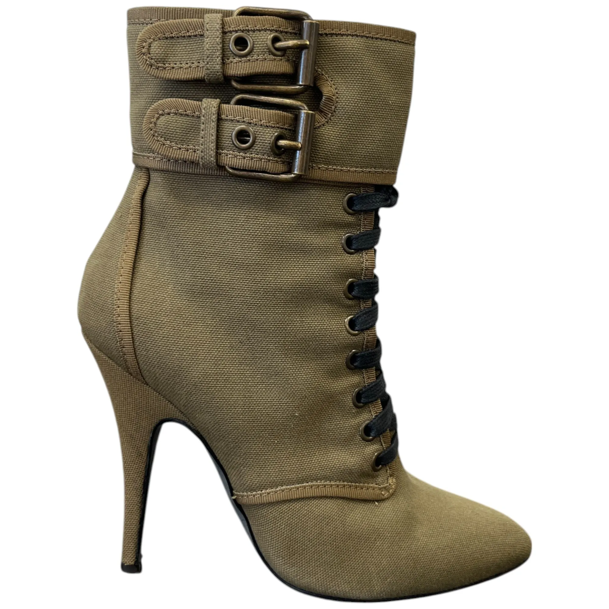 Women's Lace Up Ankle Boots Khaki Size EU 38 / UK 5