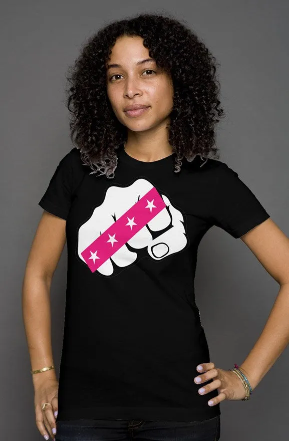 womens power fist t shirt black