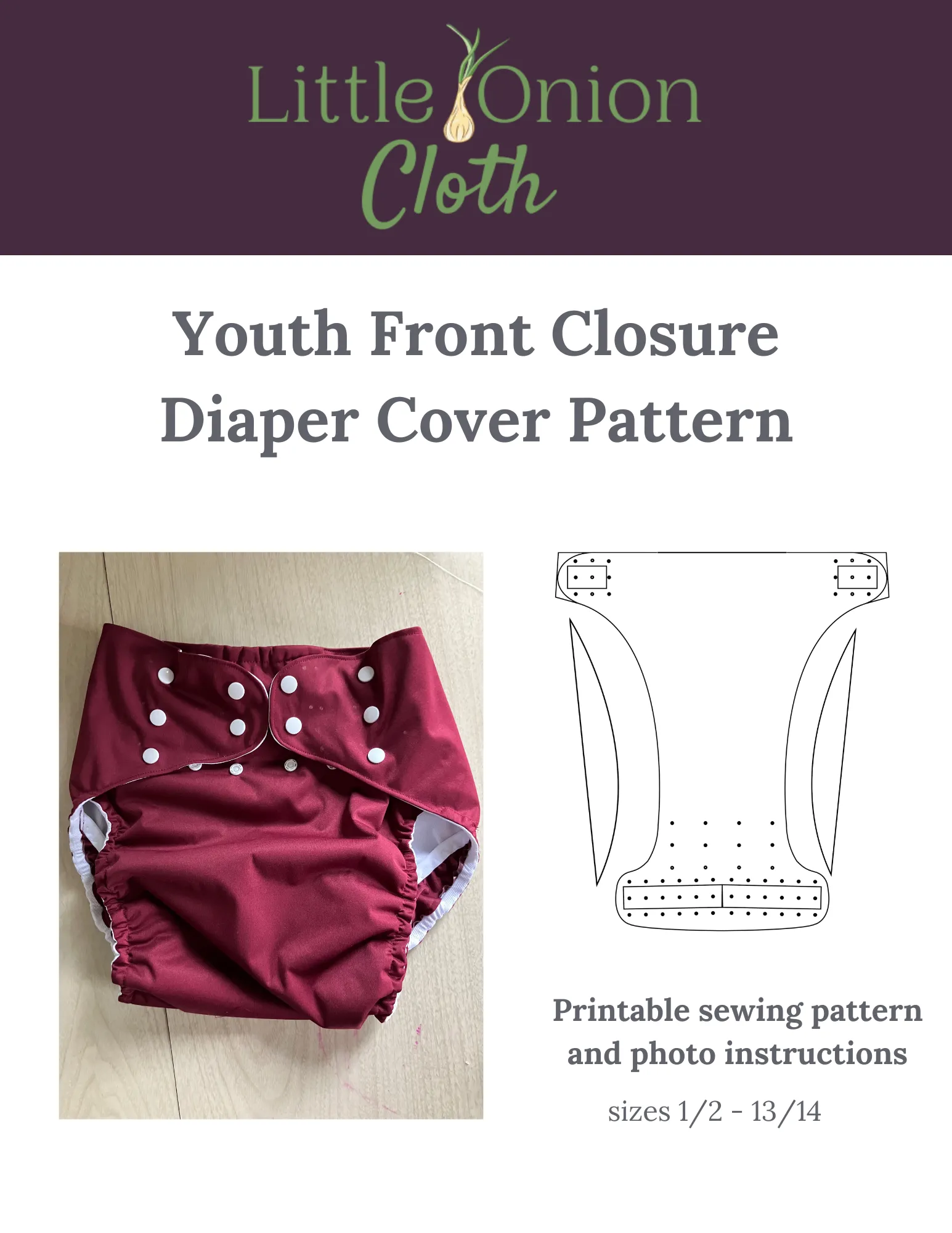 Youth Front Closure Diaper Cover Sewing Pattern