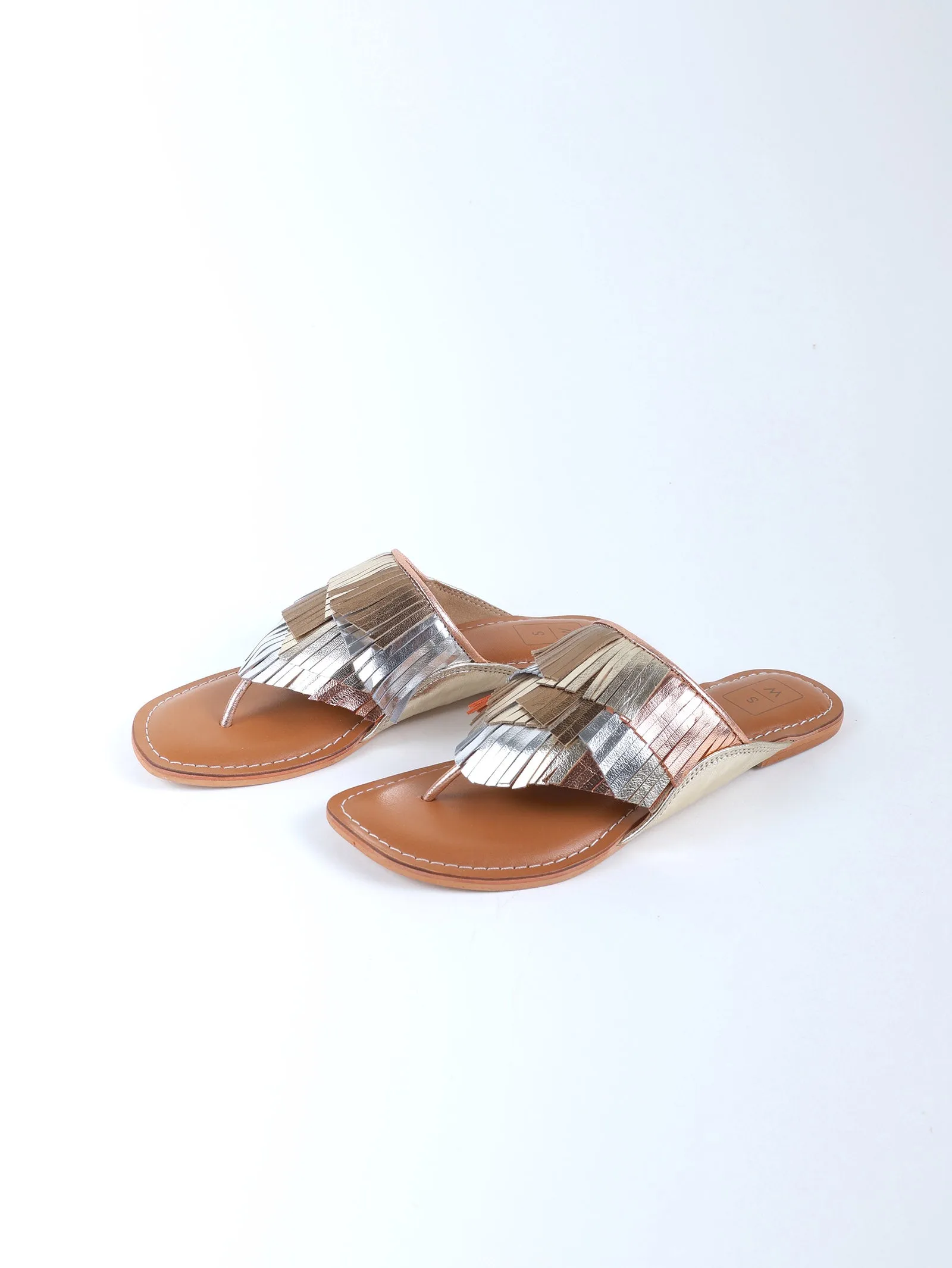 Ziva Metallic Fringed Sandals